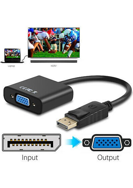 Displayport To VGA Çevirici Dönüştürücü Laptop Tv Monitör Bağlama