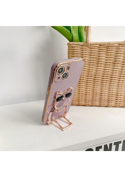 Samsung Galaxy J7 Pro J730F Case Kılıf Kamera Korumalı Köpek Desenli Standlı Silikon Mor