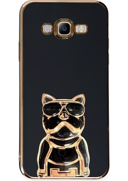 Samsung Galaxy J7 Core Case Kılıf Kamera Korumalı Köpek Desenli Standlı Silikon Siyah