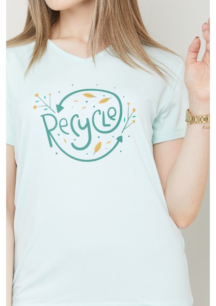 Kadın Recycle Baskılı V Yaka T-Shirt fiyatları