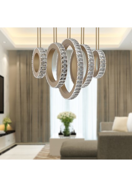 Corina Asimetrik 5'li Sıralı Eskitme 3 Renkli 130 Watt Ledli Yemek Masası Üstü, Oturma Odası, Salon Avize