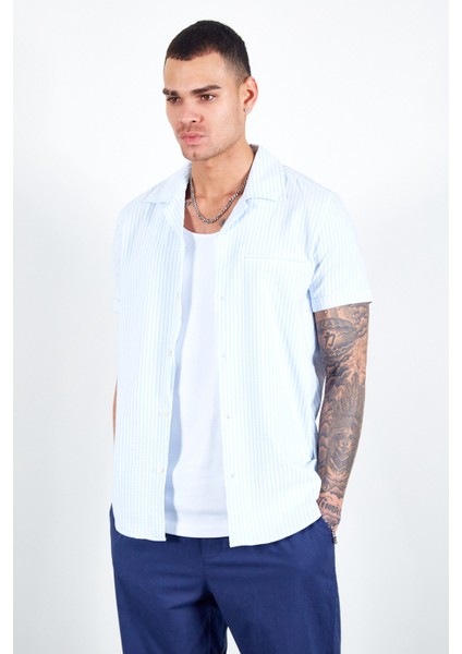 Mavi Apaç Yaka Erkek Gömlek fiyatları