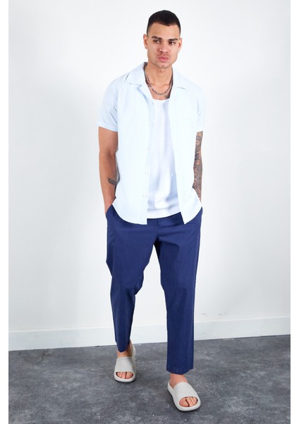 Mavi Apaç Yaka Erkek Gömlek modelleri