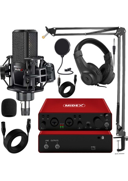 Superior Pack-1 Stüdyo Kayıt Ekipmanları GLX-800 Ses Kartı MX-2020 Stüdyo Mikrofon