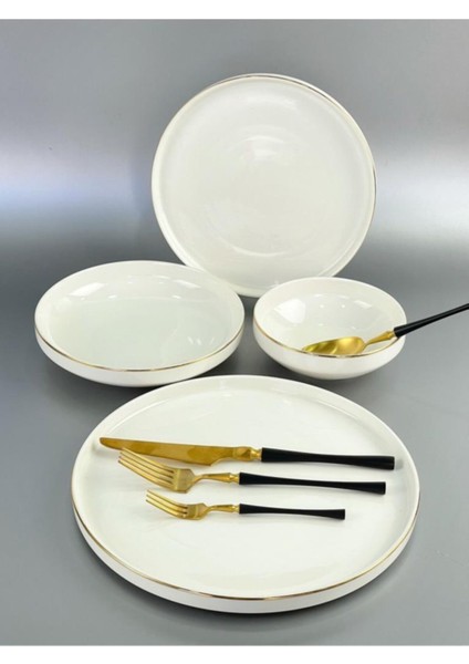 Modern Altın 6 Kişilik 24 Parça Yemek Takımı