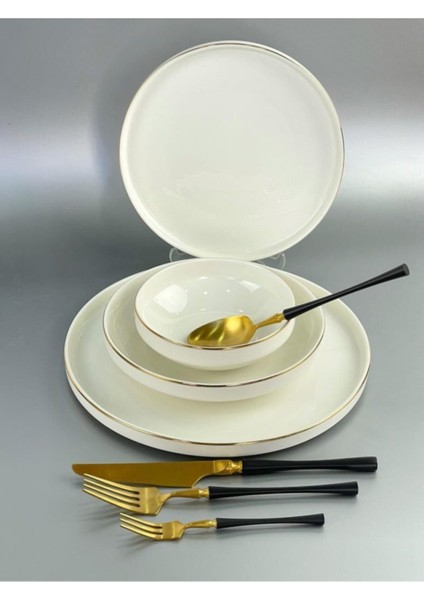 Modern Altın 6 Kişilik 24 Parça Yemek Takımı fiyatları