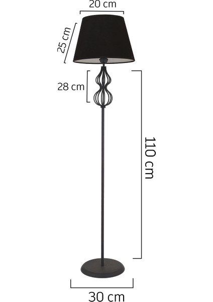 Vance Siyah Şapkalı Siyah Modern Tasarım Ayaklı Abajur Lamba Metal Lambader