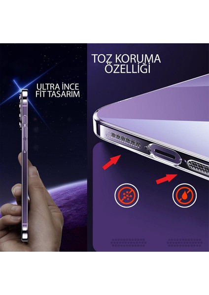 iPhone 13 Pro Max Kılıf Sararmaz Sert Şeffaf Kamera Lens ve Toz Korumalı Ultra Ince Fit Kalıp