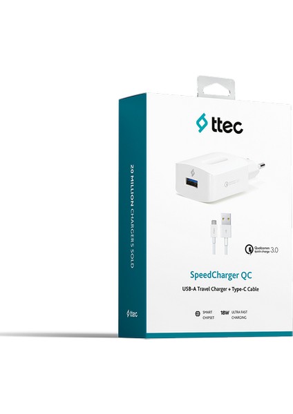 2SCQC01C Speedcharger Qc 3.0 Universal Seyahat Şarj Aleti + Type - C Kablo