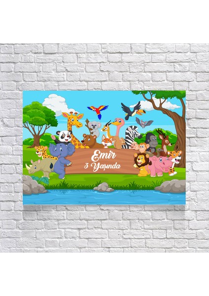 Safari Sevimli Hayvanlar Temalı Doğum Günü AFIŞI35 x 50 cm