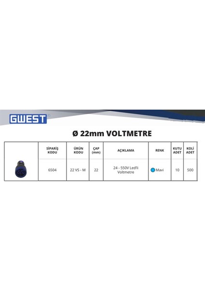 22MM Mavi 24V-450V Voltmetre modelleri