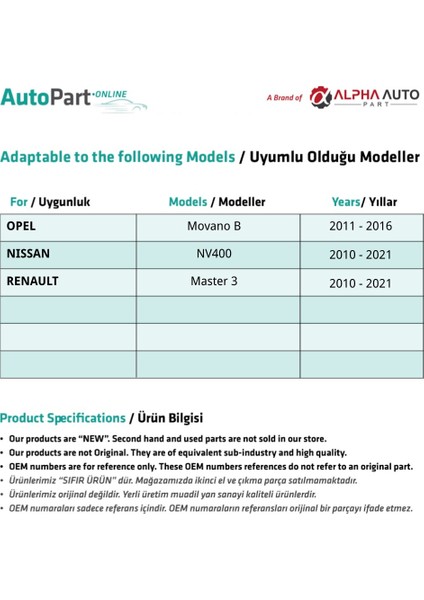 Renault Master 3, Opel, Nissan için Sol Sarı Ayna Sinyali fiyatları