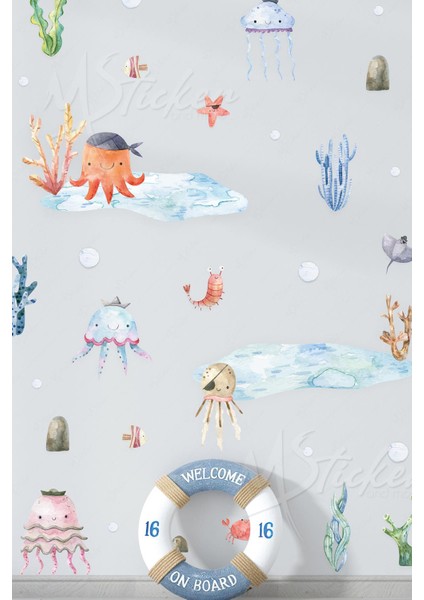 Deniz Canlıları Çocuk Bebek Odası Cam Duvar Sticker Seti fiyatları