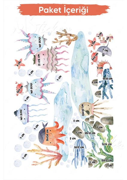 Deniz Canlıları Çocuk Bebek Odası Cam Duvar Sticker Seti modelleri