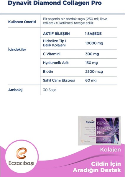 Diamond Collagen Pro Çilek Aromalı Hidrolize Balık Kolajeni 30 Saşe 2 Adet