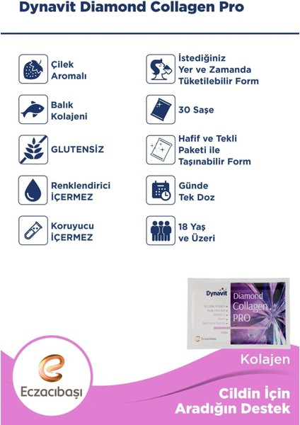 Diamond Collagen Pro Çilek Aromalı Hidrolize Balık Kolajeni 30 Saşe 2 Adet