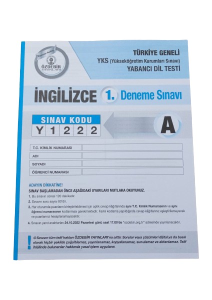 Özdebir Türkiye Geneli Kurumsal Ingilizce 1. Deneme