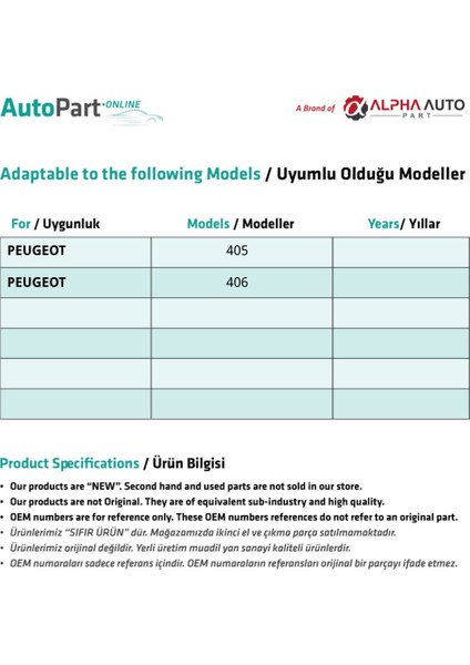 Peugeot 405-406 Için Cam Motor Iç Dişlisi