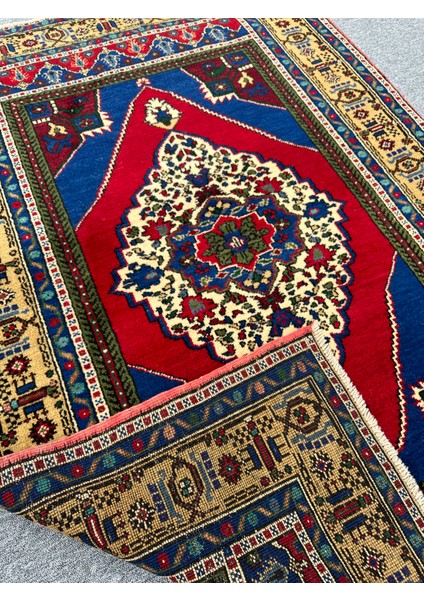 El Dokuma Dekoratif Taşpınar Halısı 134 x 200 Kırmızı Lacivert Yün