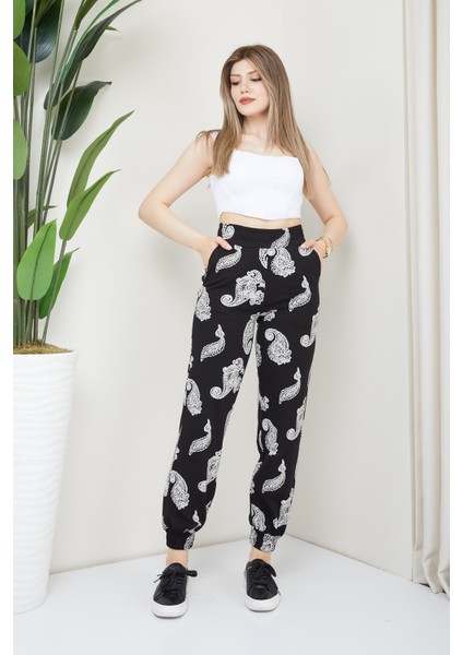 Etnik Desenli Dar Paçalı Jogger Pantolon