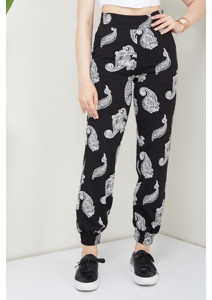 Etnik Desenli Dar Paçalı Jogger Pantolon