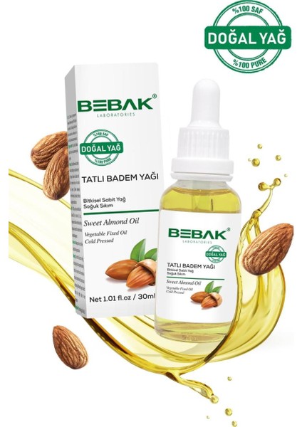 Soğuk Sıkım %100 Doğal Tatlı Badem Yağı 30 ml
