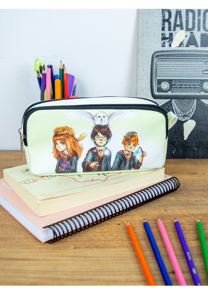 Kalem Kutusu Anime-Manga Harry Potter Temalı Iki Bölmeli Vegan Deri (Çift Gözlü Kalemlik)
