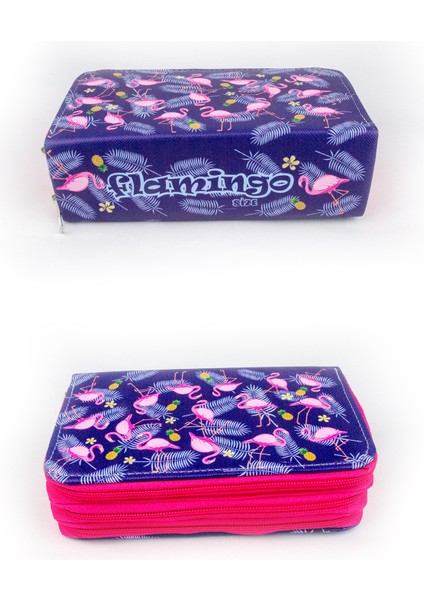 Kalem Kutusu Flamingo Kawaii Desen Orginazer Üç Bölmeli (Kalemlik)