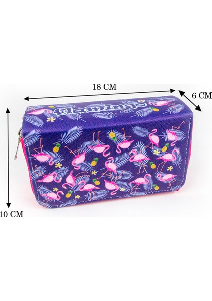 Kalem Kutusu Flamingo Kawaii Desen Orginazer Üç Bölmeli (Kalemlik)