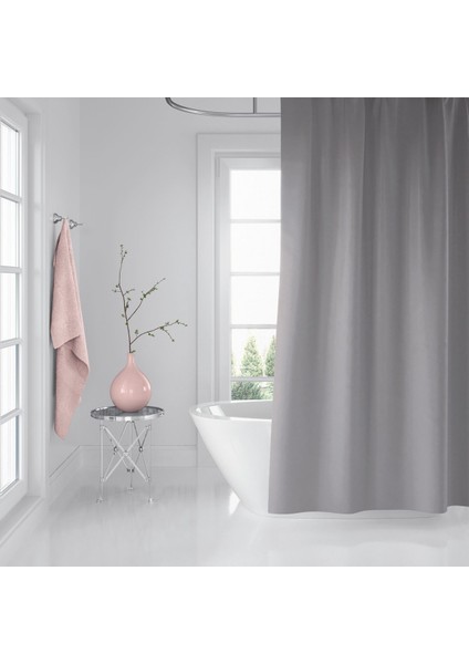 Banyo Duş Perdesi Gri 120 x 200 cm Perde Borusu Askı Aparatı 90 x 130 cm