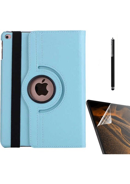 Apple iPad 10.2 2021 9.nesil Kılıf Kapaklı Standlı 360 Dönebilen Koruma DN22 + Nano + Kalem Mavi