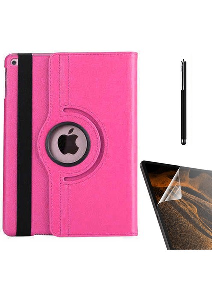 Apple iPad 10.2 2021 9.nesil Kılıf Kapaklı Standlı 360 Dönebilen Koruma DN22 + Nano + Kalem Pembe Koyu