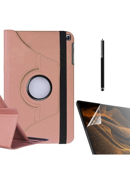 Samsung Galaxy Tab S6 Lite P610 Kılıf Kapaklı Standlı 360 Dönebilen Koruma DN22 + Nano + Kalem Bronz