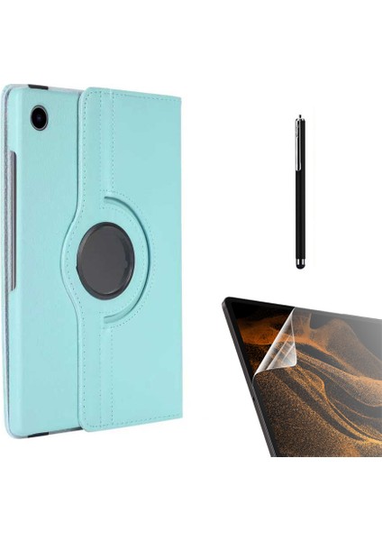 Samsung Galaxy Tab A8 10.5 Sm X200 2021 Kılıf Kapaklı Standlı 360 Dönebilen Koruma DN22 + Nano + Kalem Mavi