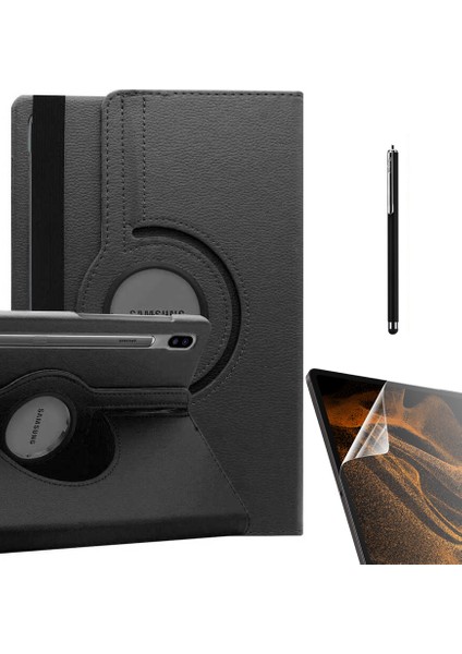 Samsung Galaxy Tab S7 Fe T730 Kılıf Kapaklı Standlı 360 Dönebilen Koruma DN22 + Nano + Kalem Siyah