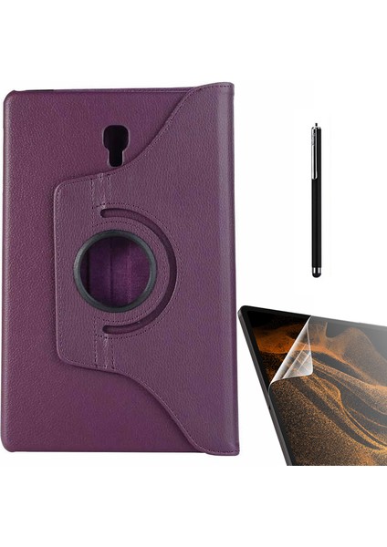 Samsung Galaxy Tab S4 T830 Kılıf Kapaklı Standlı 360 Dönebilen Koruma DN22 + Nano + Kalem Mor
