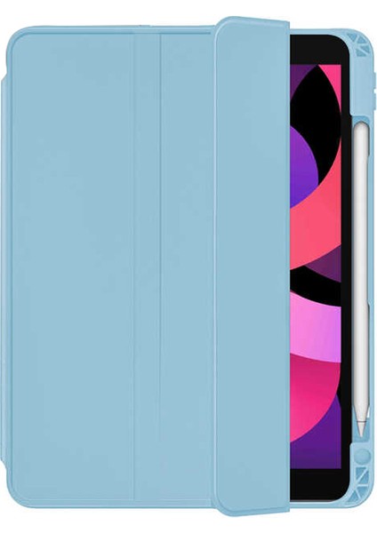 Apple iPad 10.2 8.nesil Kılıf Kalem Bölmeli Arkası Şeffaf Standlı Nt1 Mavi