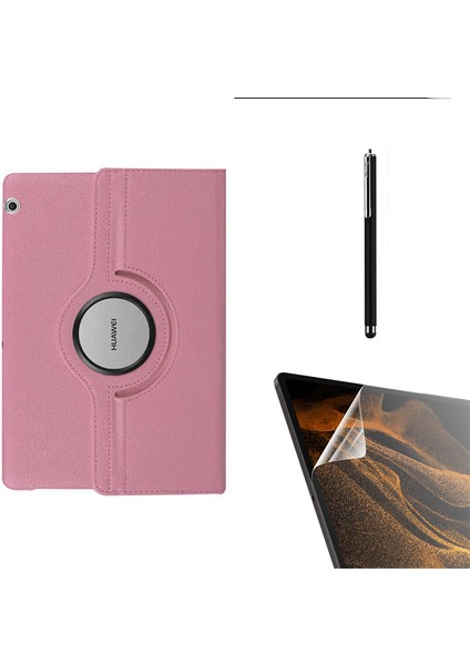 Huawei T3 10 Inç Kılıf Kapaklı Standlı 360 Dönebilen Koruma DN22 + Nano + Kalem Pembe