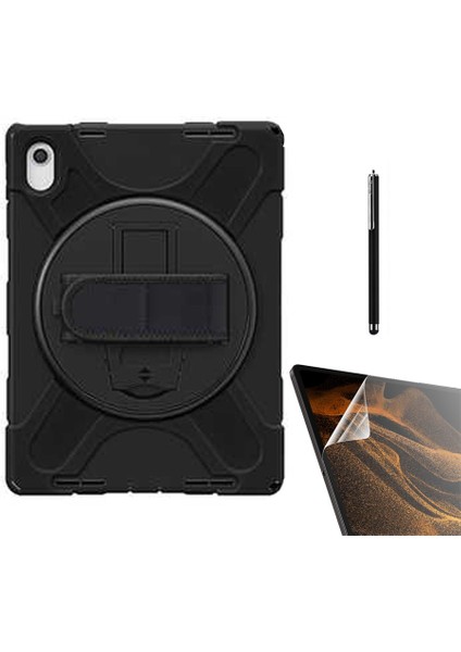 Case Street Apple iPad 10.9 (10.nesil) 2022 Kılıf Defender Tablet Tank Koruma Standlı DF22 + Nano + Kalem Siyah