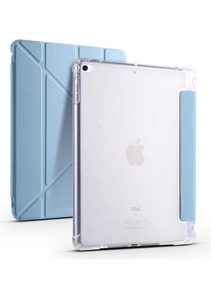 Apple iPad 10.2 2021 9.nesil Kılıf Standlı Katlanabilir Pu Silikon Tf1 Mavi