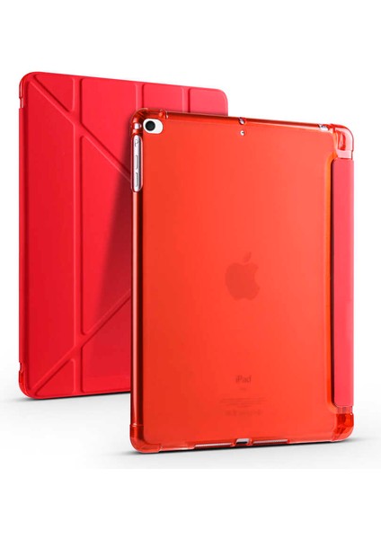 Apple iPad 9.7 2018 6.nesil Kılıf Standlı Katlanabilir Pu Silikon Tf1 Kırmızı