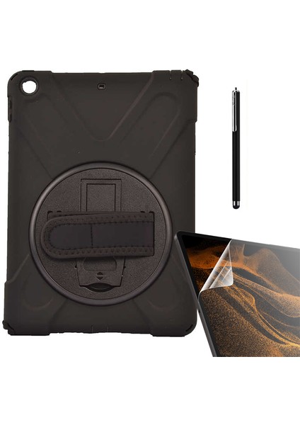 Case Street Apple iPad 9.7 2017 Kılıf Defender Tablet Tank Koruma Standlı DF11 + Nano + Kalem Siyah