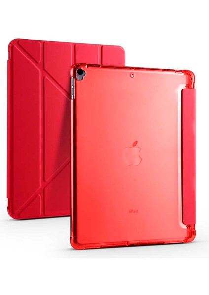 Apple iPad 10.2 8.nesil Kılıf Standlı Katlanabilir Pu Silikon Tf1 Kırmızı