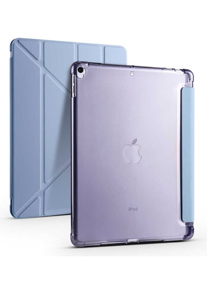 Apple iPad 10.2 8.nesil Kılıf Standlı Katlanabilir Pu Silikon Tf1 Mavi