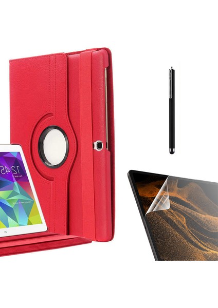 Samsung Galaxy Tab S3 9.7 T820 Kılıf Kapaklı Standlı 360 Dönebilen Koruma DN22 + Nano + Kalem Kırmızı
