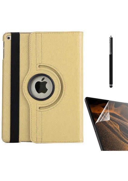 Apple iPad 10.2 2021 9.nesil Kılıf Kapaklı Standlı 360 Dönebilen Koruma DN22 + Nano + Kalem Gold