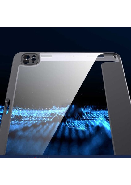 Apple iPad Air 10.9 2022 5.nesil Kılıf Kalem Bölmeli Arkası Şeffaf Standlı NT22 + Nano + Kalem Pembe modelleri