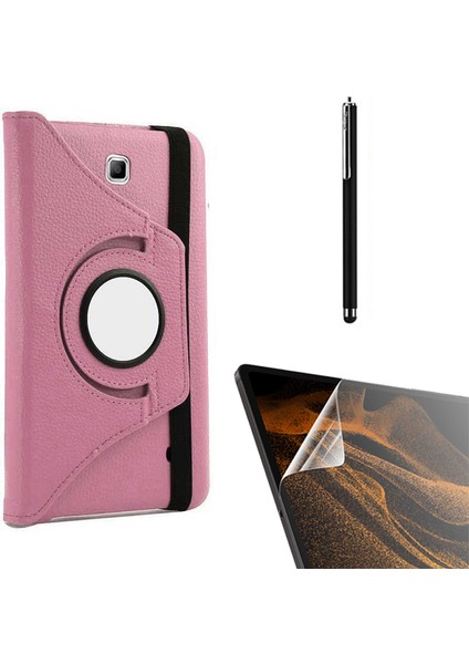 Samsung Galaxy Tab 4 7.0 T230 Kılıf Kapaklı Standlı 360 Dönebilen Koruma DN11 + Nano + Kalem Pembe