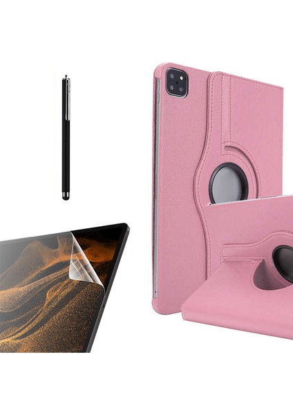 Apple iPad Air 10.9 2020 4.nesil Kılıf Kapaklı Standlı 360 Dönebilen Koruma DN22 + Nano + Kalem Pembe