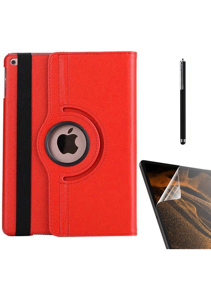 Apple iPad 10.2 2021 9.nesil Uyumlu Kılıf Kapaklı Standlı 360 Dönebilen Koruma DN22 + Nano + Kalem Kırmızı